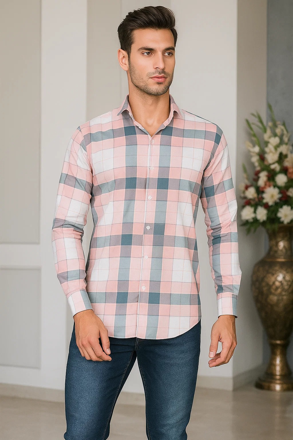 SKYREX MENS PINK-WHITE MULTICOLOUR SHIRT